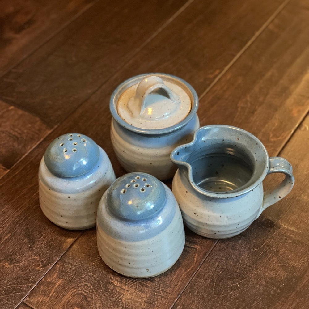 Artisan pottery pepper salt cream & sugar farmhouse French country cotta…